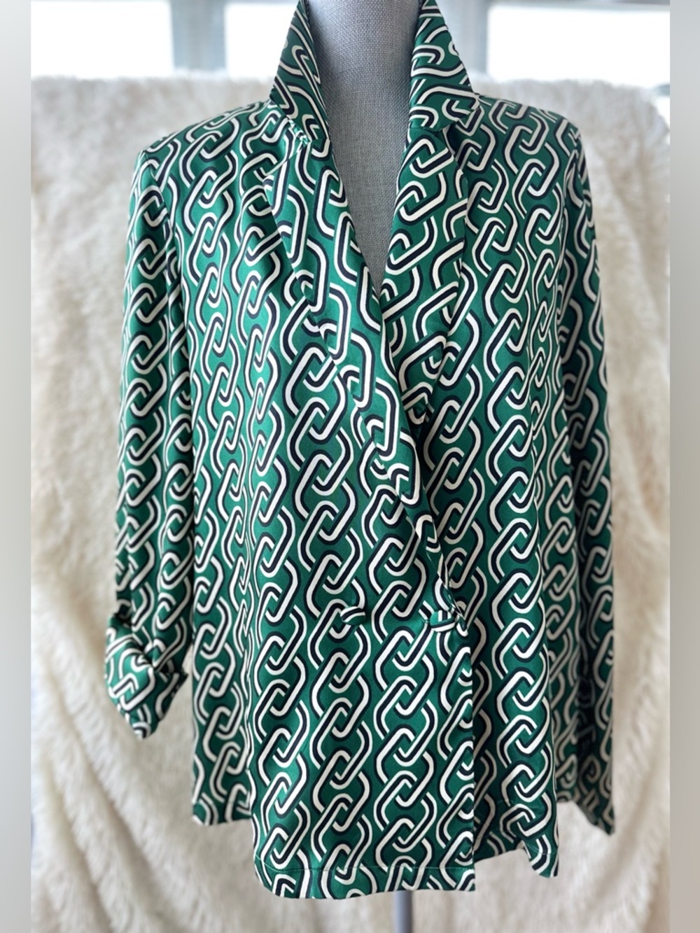 Mango Green Chain Print Blazer